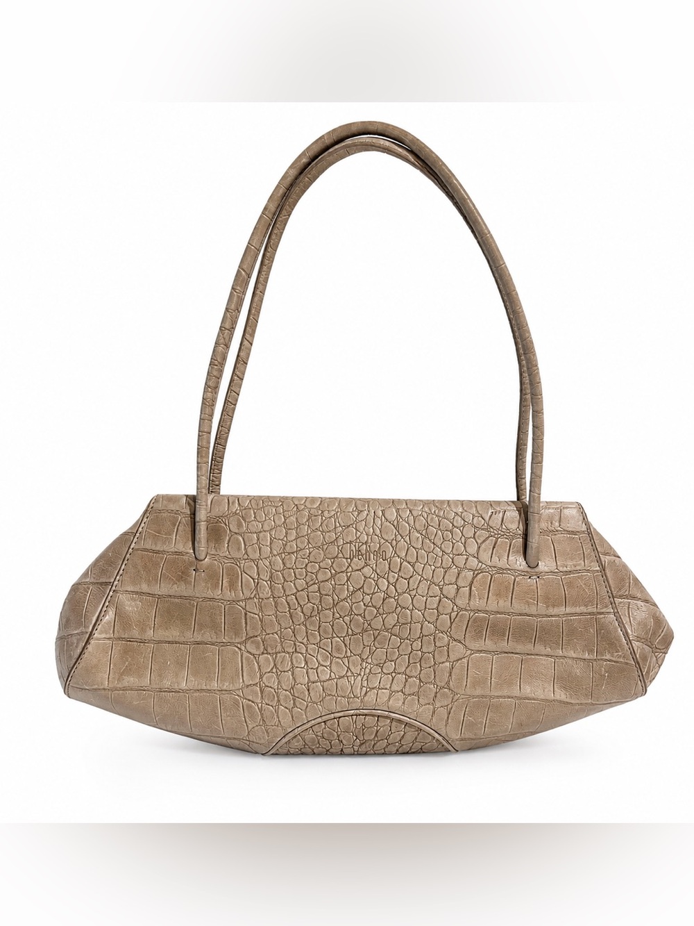 Behno Elizabeth Baguette Bag - Bone Croc-Embossed Leather
